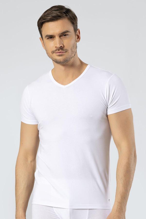 Cacharel Erkek V Yaka T-shirt 1402/Beyaz - Image 1