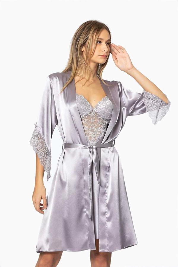 Pierre Cardin Midi Dantel Sabahlık Gecelik Set 4240 Royal - Image 1