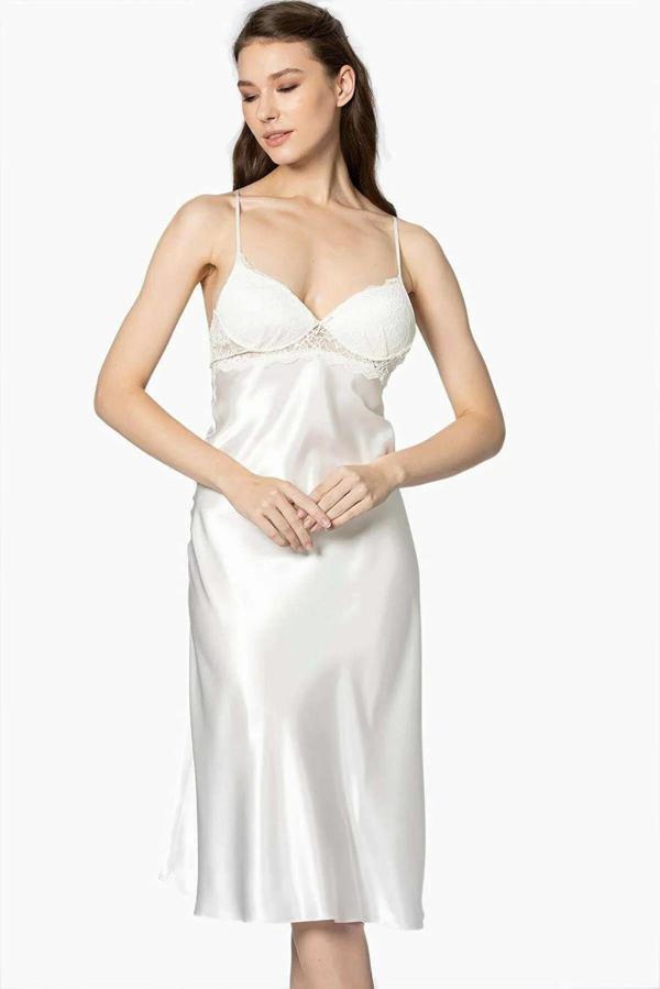 Pierre Cardin Kaplı Saten Gecelik 900 Ekru - Image 1