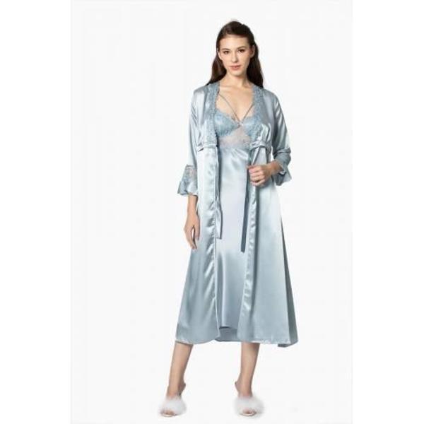 Pierre Cardin 6'lı Saten Gecelik Sabahlık Çeyiz Seti 6010 Mist - Image 1
