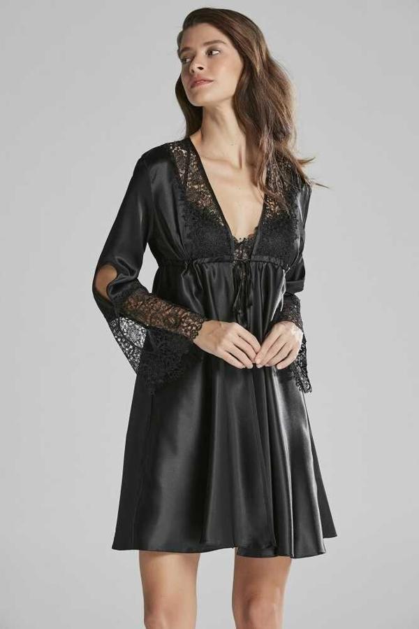 Pierre Cardin 6'lı Kaplı Midi Gecelik Sabahlık Set 6625 Siyah - Image 1