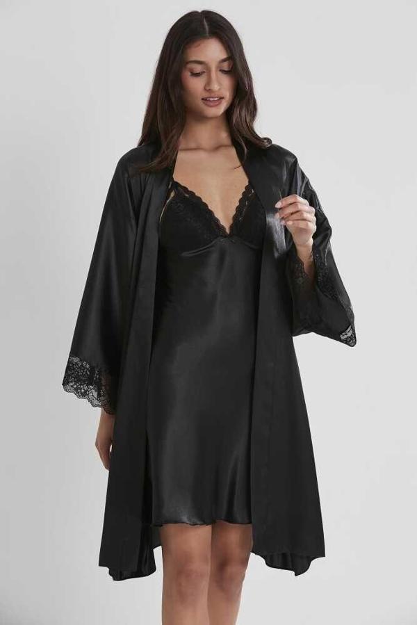 Pierre Cardin Siyah Sütyen Kaplı Sabahlık Gecelik Set 4250 Siyah - Image 1