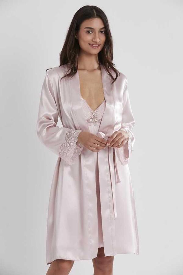Pierre Cardin Sütyen Kaplı Pudra Sabahlık Gecelik Set 4285 - Image 1