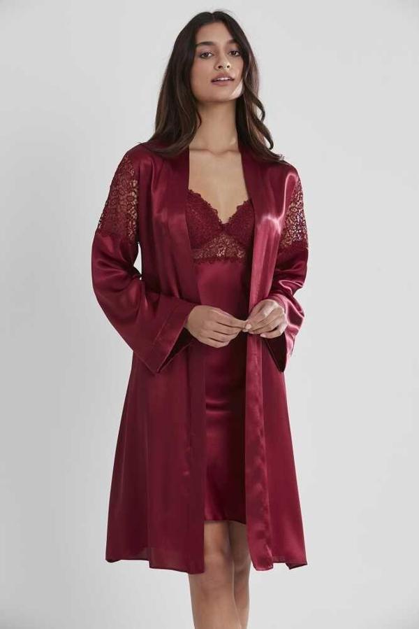 Pierre Cardin 6'lı Saten Gecelik Sabahlık Çeyiz Seti 6955 Bordo - Image 1