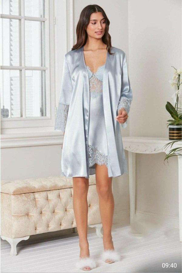 Pierre Cardin 6'lı Kaplı Midi Gecelik Sabahlık Set 6015 Mist - Image 1
