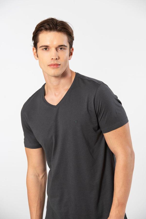 Cacharel Erkek V Yaka T-shirt 2170/Antrasit - Image 1