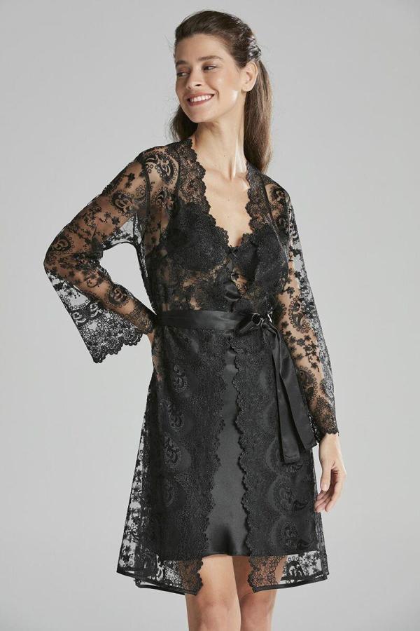 Pierre Cardin Siyah 6'lı Kaplı Midi Gecelik Sabahlık Set 6225 - Image 1