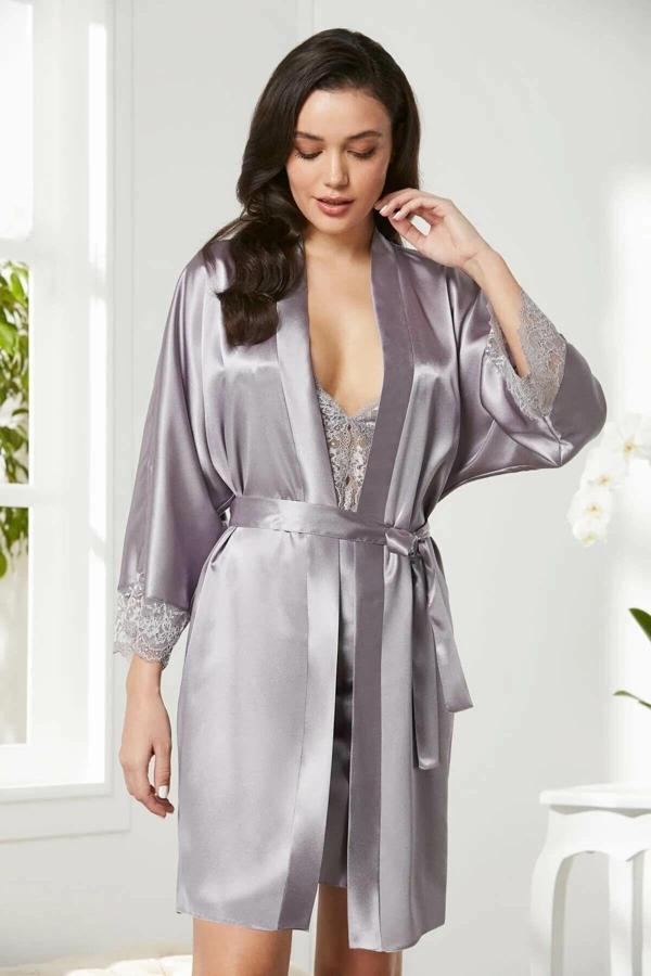 Pierre Cardin Saten Dantelli Gecelik Sabahlık Takım 4280 Royal - Image 1