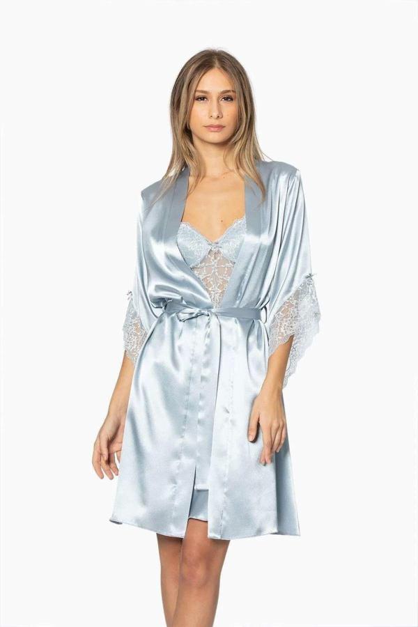 Pierre Cardin Midi Dantel Sabahlık Gecelik Set 4240 Mist - Image 1