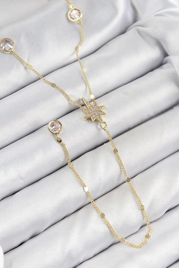 Celira Pirinç Zirkon Taşlı Kutup Yıldızı Model Gold Renk Y Kolye NS0363 - Image 1