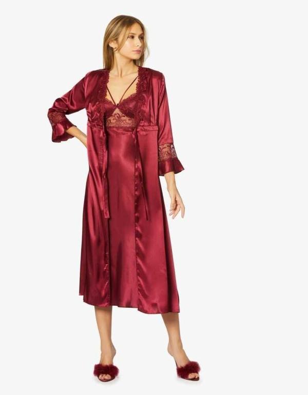 Pierre Cardin 6'lı Bordo Uzun Gecelik Sabahlık Set 6025 - Image 1