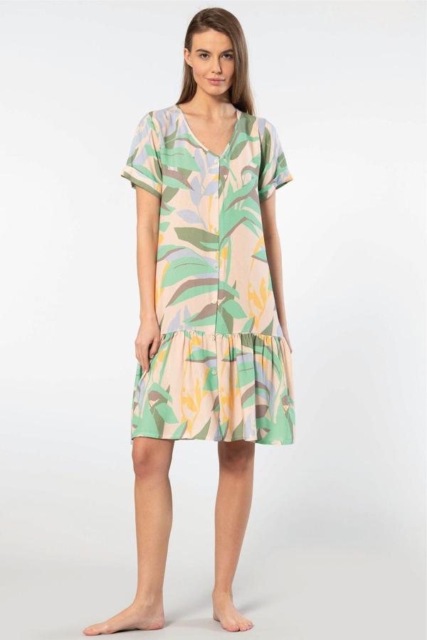 Türen Dokuma Düğmeli Elbise 3603/Yeşil - Image 1