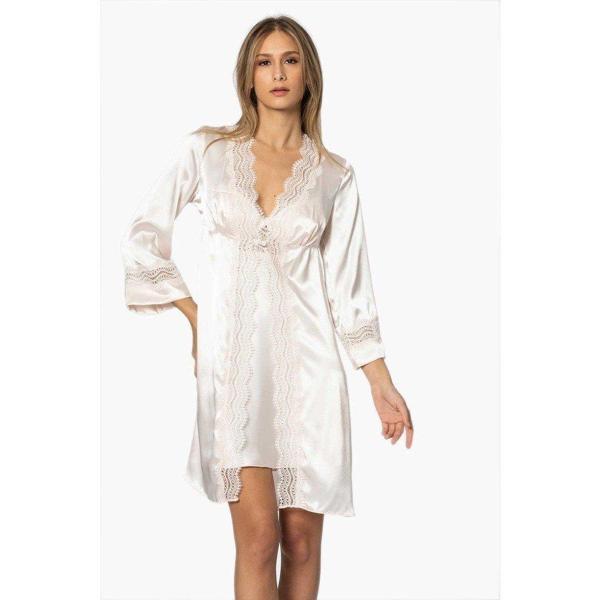 Pierre Cardin 6'lı Saten Gecelik Sabahlık Çeyiz Seti 6010 İnci - Image 1
