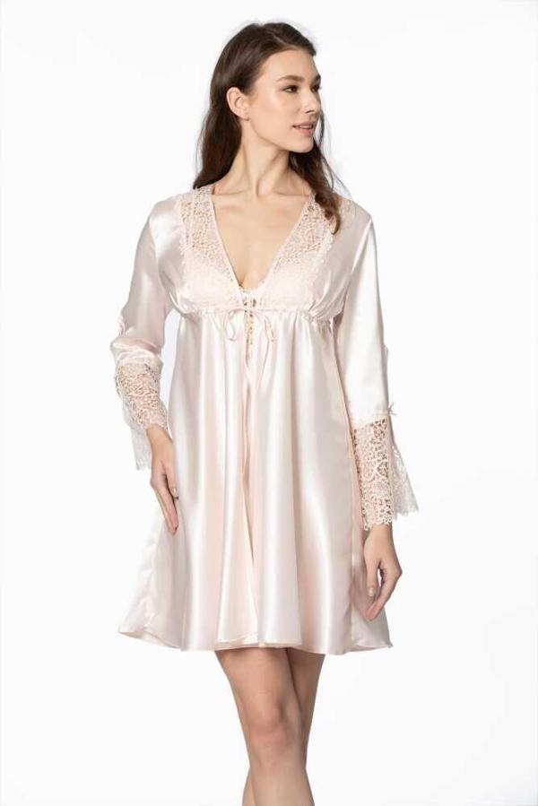 Pierre Cardin 6'lı Kaplı Midi Gecelik Sabahlık Set 6625 İnci - Image 1