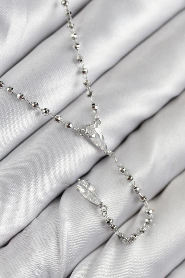 Celira Pirinç Zirkon Taşlı Gümüş Renk Kadın Y Kolye NS0020 - Image 1