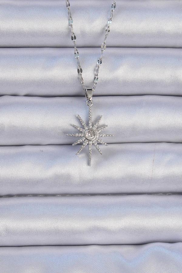 Celira 316L Çelik Zincir Gümüş Renk Zirkon Taşlı Kutup Yıldızı Kolye NS3454 - Image 1