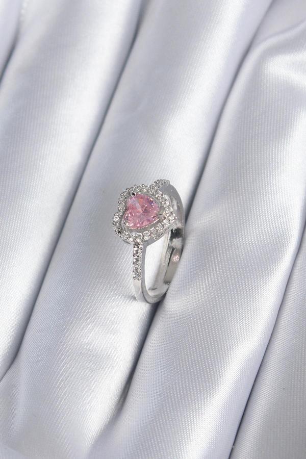 Celira Pirinç Gümüş Renk Pembe Zirkon Taş Kalp Charm Model Kadın Yüzük NS4464 - Image 1