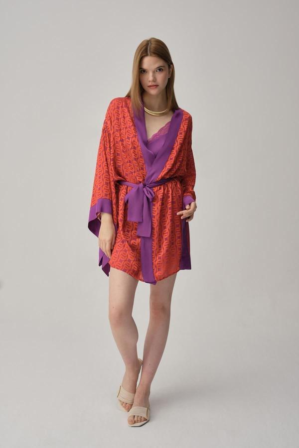 Pierre Cardin Vegan Ipek Saten Kadın Gecelik Sabahlık Takımı - Lx.25221 Violet - Image 1