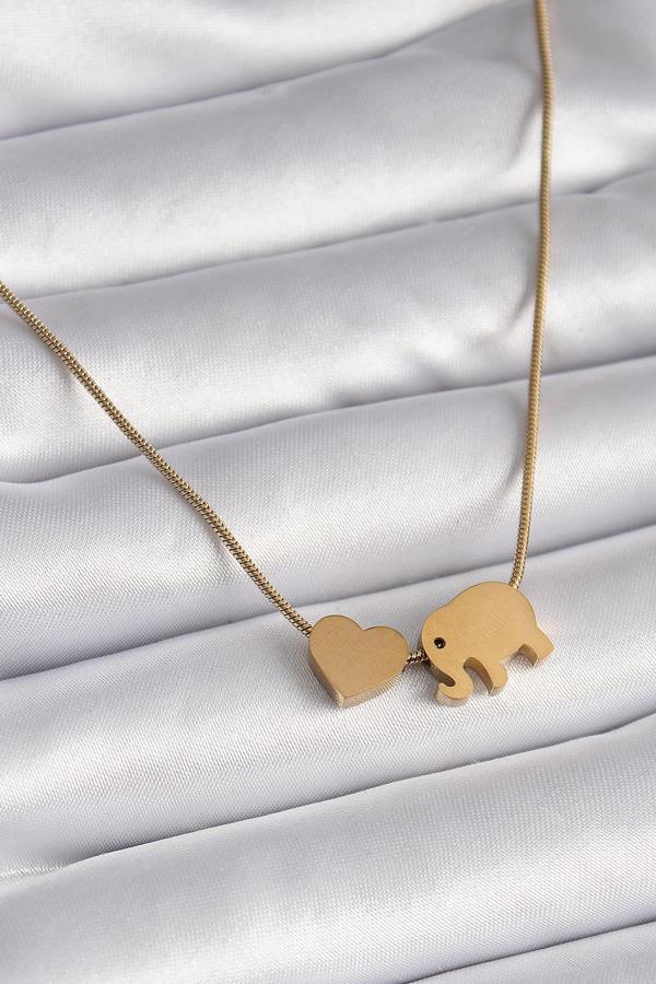 Celira 316L Çelik Gold Renk Fil Kalp Figürlü Kadın Kolye 316L6 - Image 1