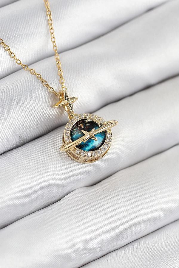 Celira 316L Çelik Zirkon Taşlı Gezegen Model Gold Renk Kadın Kolye NS0057 - Image 1