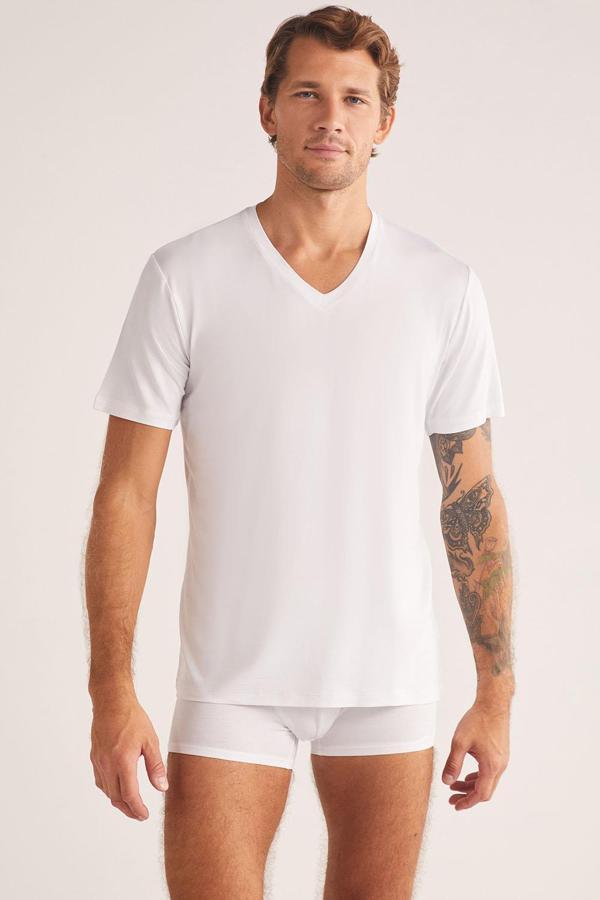 Kom Emilio V Yaka Modal Erkek Tshirt Byz - Image 1