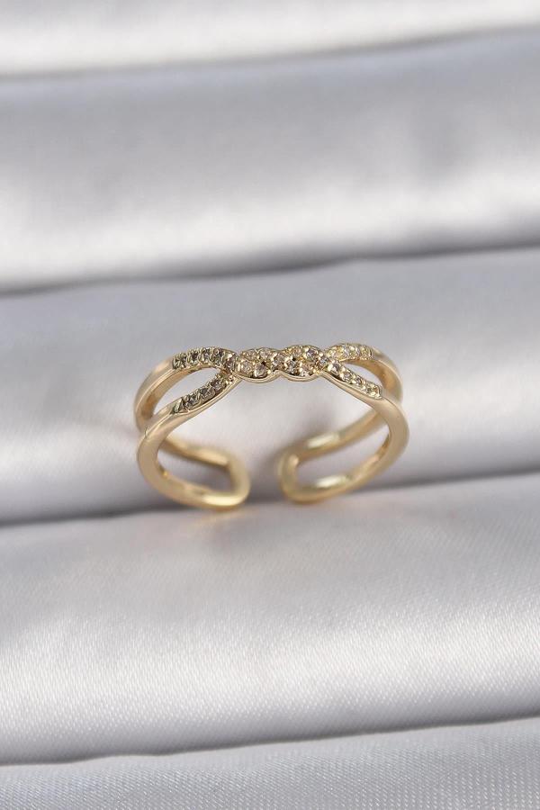 Celira Pirinç Gold Renk Ayarlanabilir Zirkon Taşlı Sarmal Model Kadın Yüzük NS3062 - Image 1