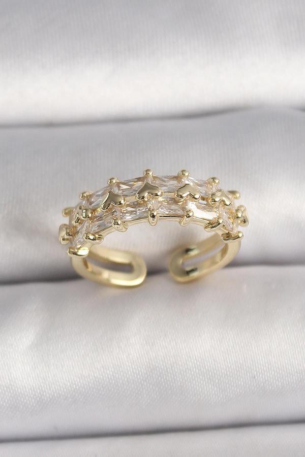 Celira Pirinç Gold Renk Zirkon Taşlı Ayarlanabilir Yüzük NS2403 - Image 1