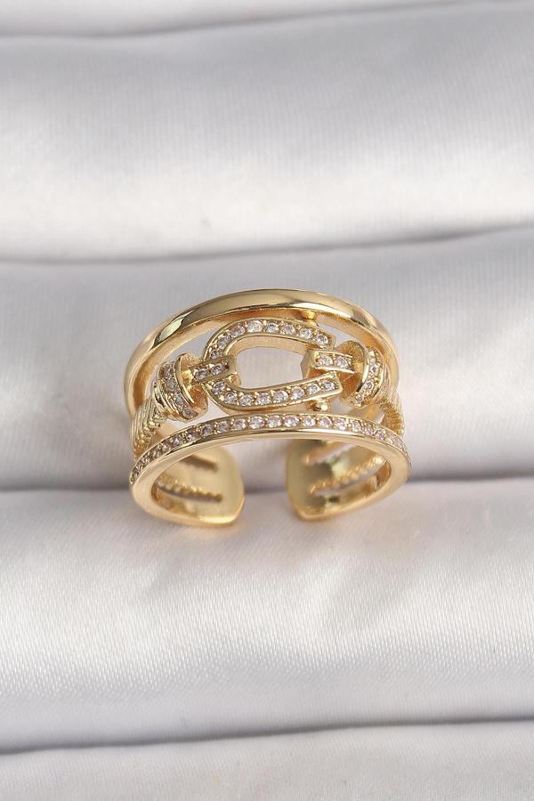 Celira Pirinç Gold Renk Ayarlanabilir Zirkon Taşlı Gemici Düğümü Model Kadın Yüzük NS2205 - Image 1