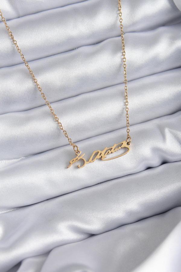 Celira 316L Çelik Zincir Gold Renk Atatürk İmzası Model Kadın Kolye NS4427 - Image 1