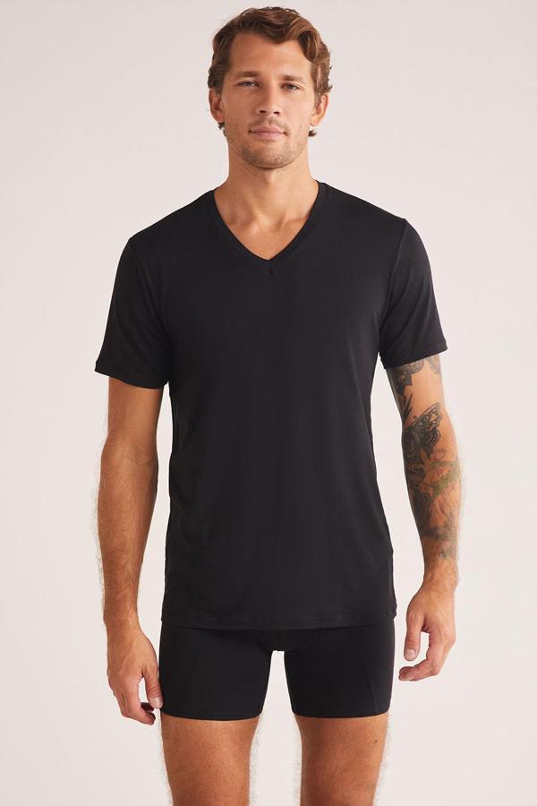Kom Emilio V Yaka Modal Erkek Tshirt Lacivert - Image 1
