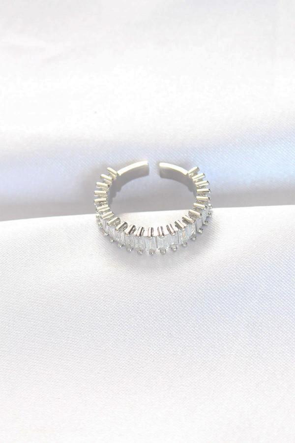 Sıralı Baget Taşlı Silver Renk Ayarlanabilir Yüzük NS4048 - Image 1