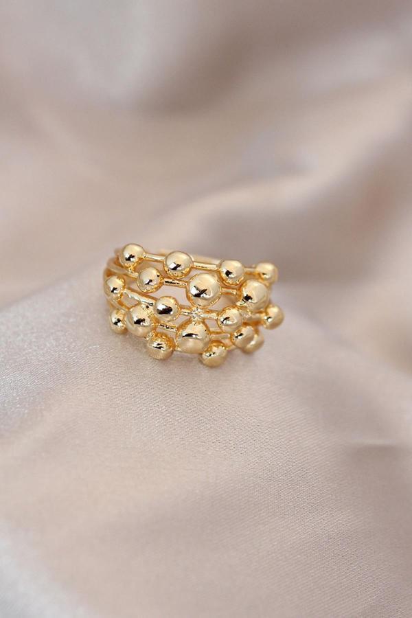 Ayarlamalı Gold Renk Metal Bombeli Boluncuk Model Yüzük NS4810 - Image 1