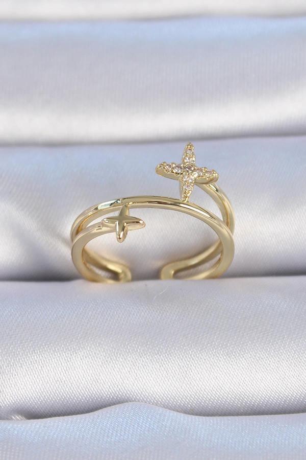 Celira Pirinç Gold Renk Zirkon Taşlı Yıldız Model Kadın Yüzük NS3300 - Image 1