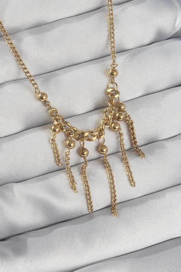 Celira 316L Çelik Zincir Gold Renk Topçuk Detay Sallantılı Zincir Kolye NS3799 - Image 1