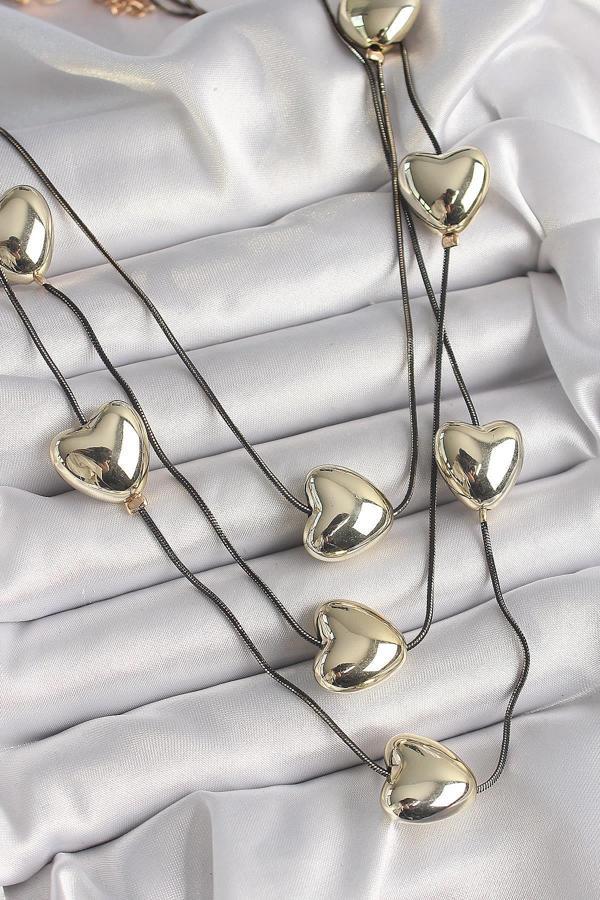 Celira Pirinç Füme Renk Zincir 3D Gold Renk Kalp Model Kadın Kolye NS2625 - Image 1