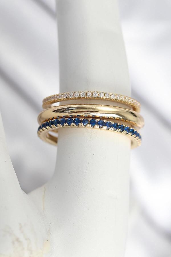 Celira Pirinç Gold Renk Zirkon Taşlı 4'Lü Kadın Yüzük NS0184 - Image 1