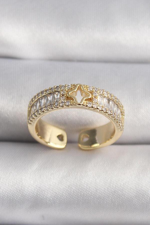 Celira Pirinç Gold Renk Zirkon Taşlı Yıldız İşleme VIP Seri Kadın Yüzük NS2776 - Image 1