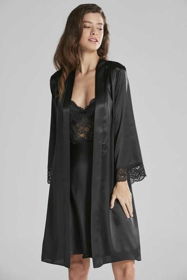 Pierre Cardin Sütyen Kaplı Sabahlık Gecelik Set 4265 Siyah - Image 1