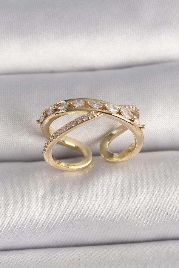 Celira Pirinç Gold Renk Zirkon Taşlı Ayarlanabilir Kadın Yüzük NS2425 - Image 1