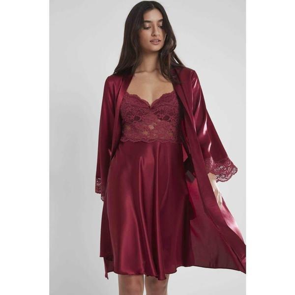 Pierre Cardin Bordo Sütyen Kaplı Sabahlık Gecelik Set 4265 - Image 1
