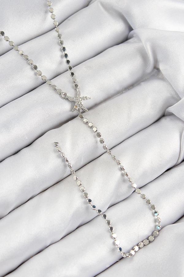 Celira Pirinç Zirkon Taşlı Ezme Zincirli Deniz Yıldızı Model Gümüş Renk Y Kolye NS0377 - Image 1