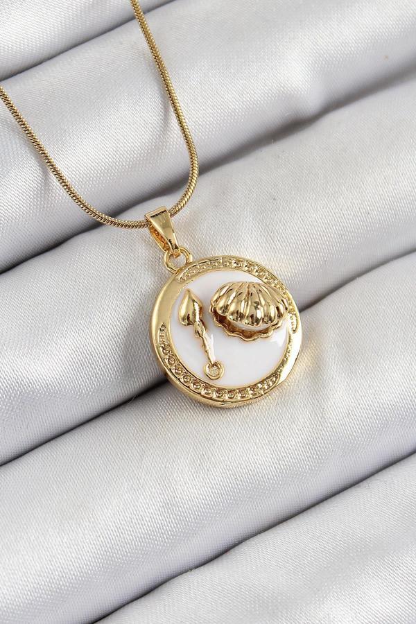 Celira 316L Çelik Zincir Beyaz Mineli Sanatsal Portre İstiridye Model Gold Renk Kadın Kolye NS1387 - Image 1