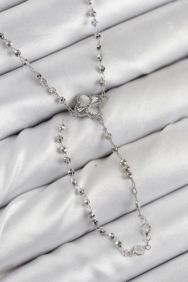 Celira Pirinç Zirkon Taşlı Yonca Model Gümüş Renk Kadın Y Kolye NS0022 - Image 1