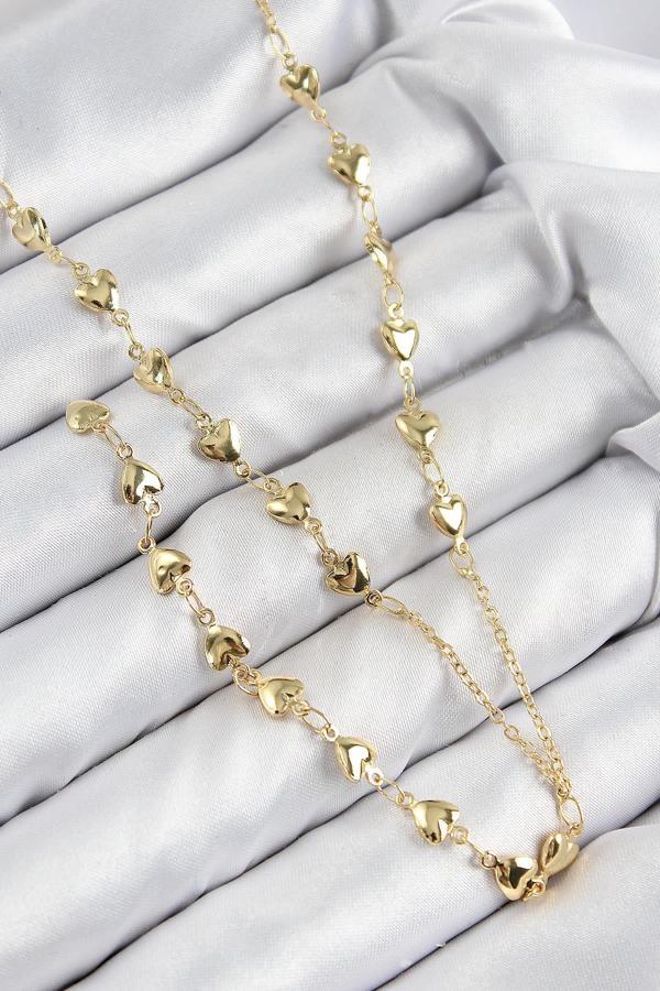 Celira Pirinç Zirkon Taşlı Kalp Model Gold Renk Y Kolye NS0368 - Image 1