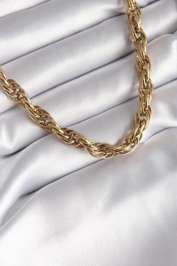 Celira 316L Çelik Gold Renk Örme Burgu Zincir Model Kadın Kolye NS4113 - Image 1