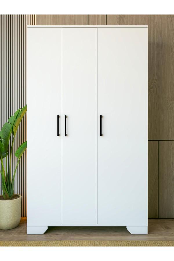 Montenero Portmanto Parlak Beyaz Ayakkabılık Vestiyer 3 Kapaklı - Image 1