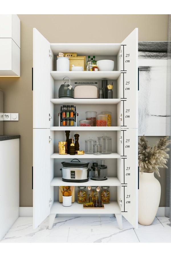 Montenero Çok Amaçlı Dolap Beyaz 4 Kapaklı Kiler Dolabı Raflı Dolap Mutfak Banyo Dolabı - Image 1