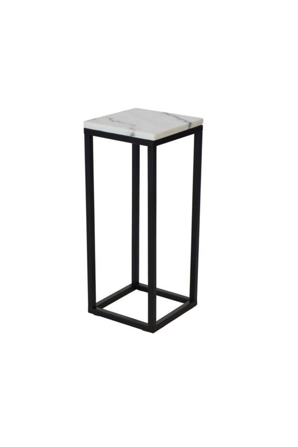 Hitit Dekorasyon Leva Siyah Metal Mermerli Yan Sehpa 65Cm - Image 1