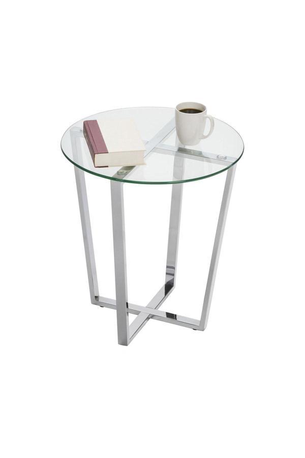 Hitit Dekorasyon Lenny Yan Sehpa Paslanmaz Metal Ayak Şeffaf Cam Tabla - Image 1