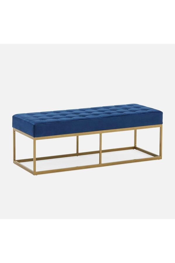 Hitit Dekorasyon Camron Gold Metal Bench Mavi - Image 1